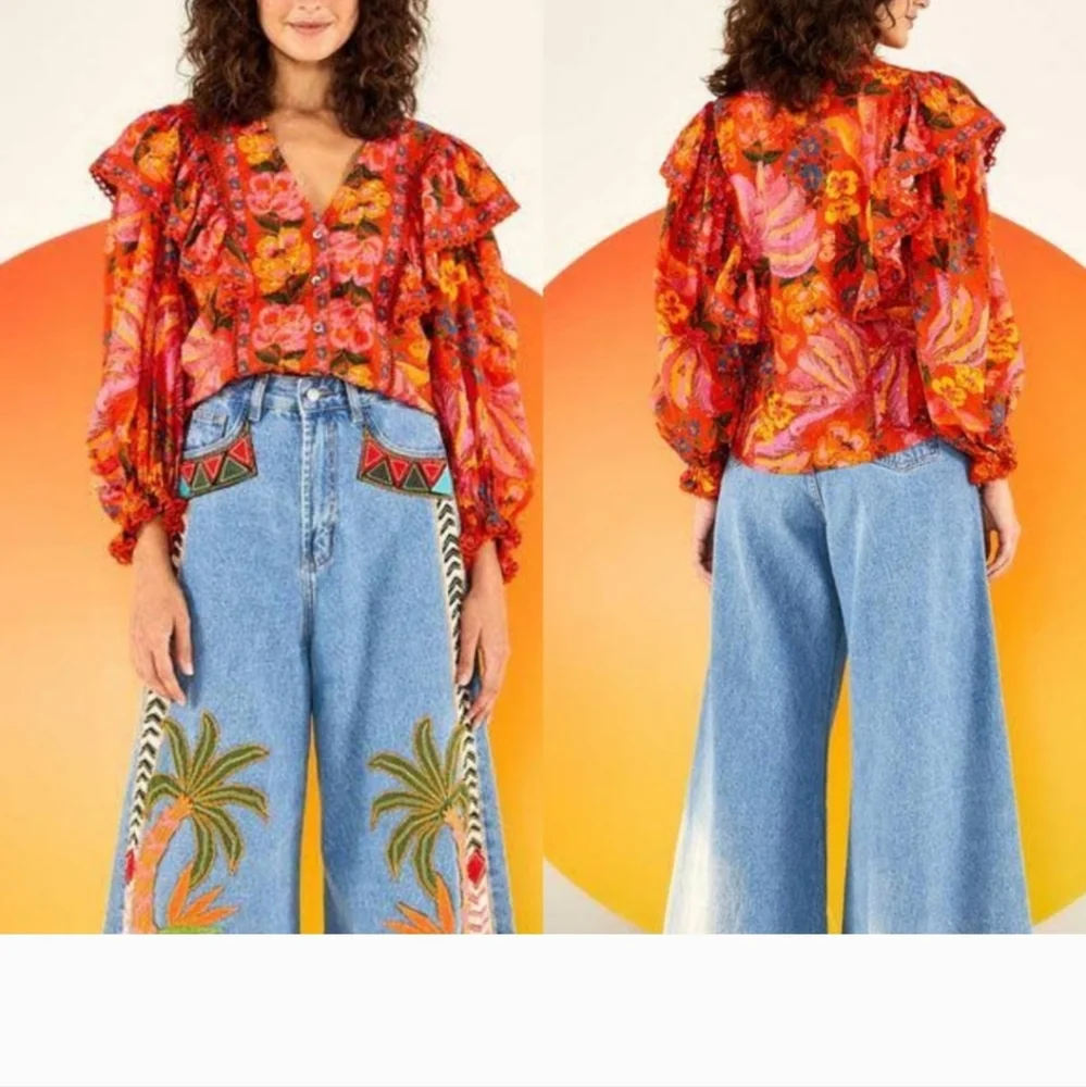 Farm Rio Red Spring Bananas Blouse